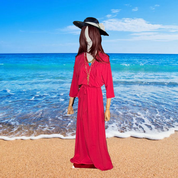 Soft Surroundings Elegant Red Maxi Faux Wrap Dress Sz L - Picture 1 of 8